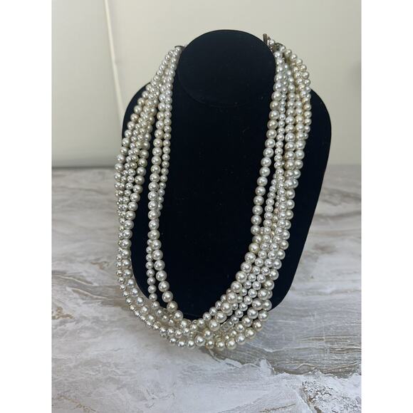 Vintage Multi-Strand Faux Pearls 6 Strand Multiple Sizes *AGED METAL CLASP* - Picture 1 of 7